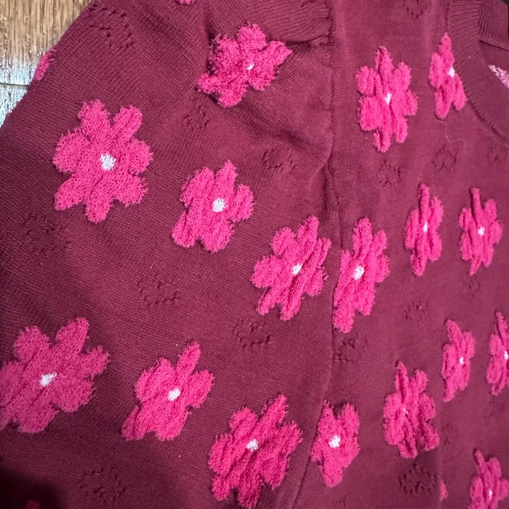 Kate Spade Marker Floral Knit Sweater Blouse w/ Pink & Red Floral Design- Medium - Picture 6 of 7
